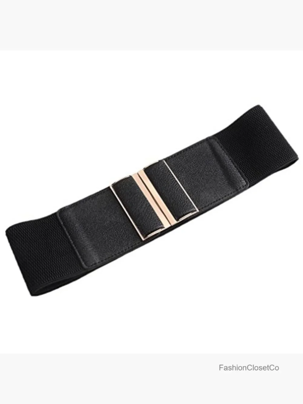 3-Inch Wide Stretch Elastic Belt with PU Leather Buckle, Adjustable Waist 22-58